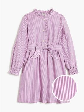 Crewcuts Girls Shirt Dress Striped Purple White Ruffle Knee Length Size 10